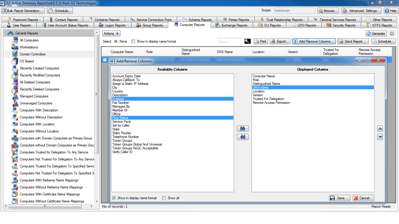Active Directory Domain Controllers Report